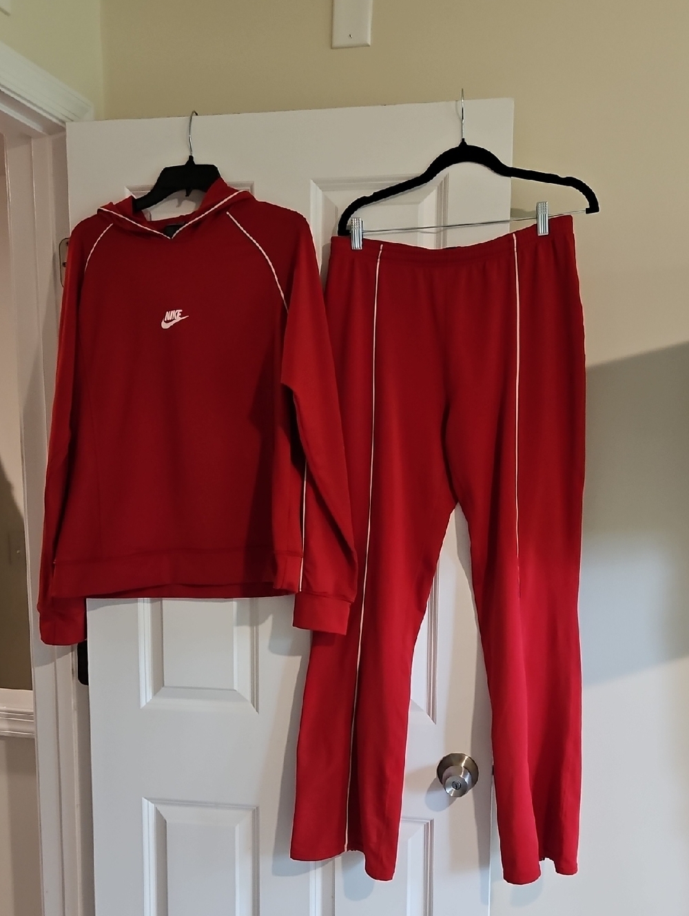 Nike Womens Red Joggers with White Piping